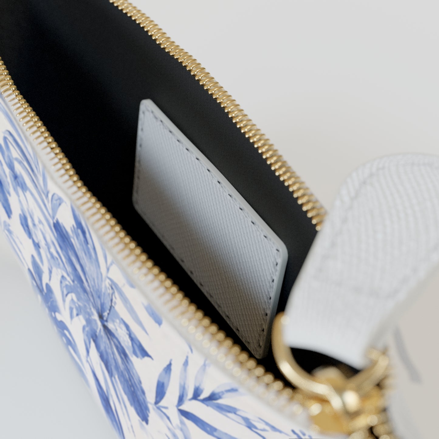 Blue Watercolor Hibiscus Mini Clutch Bag | Tropical Floral Zipper Pouch