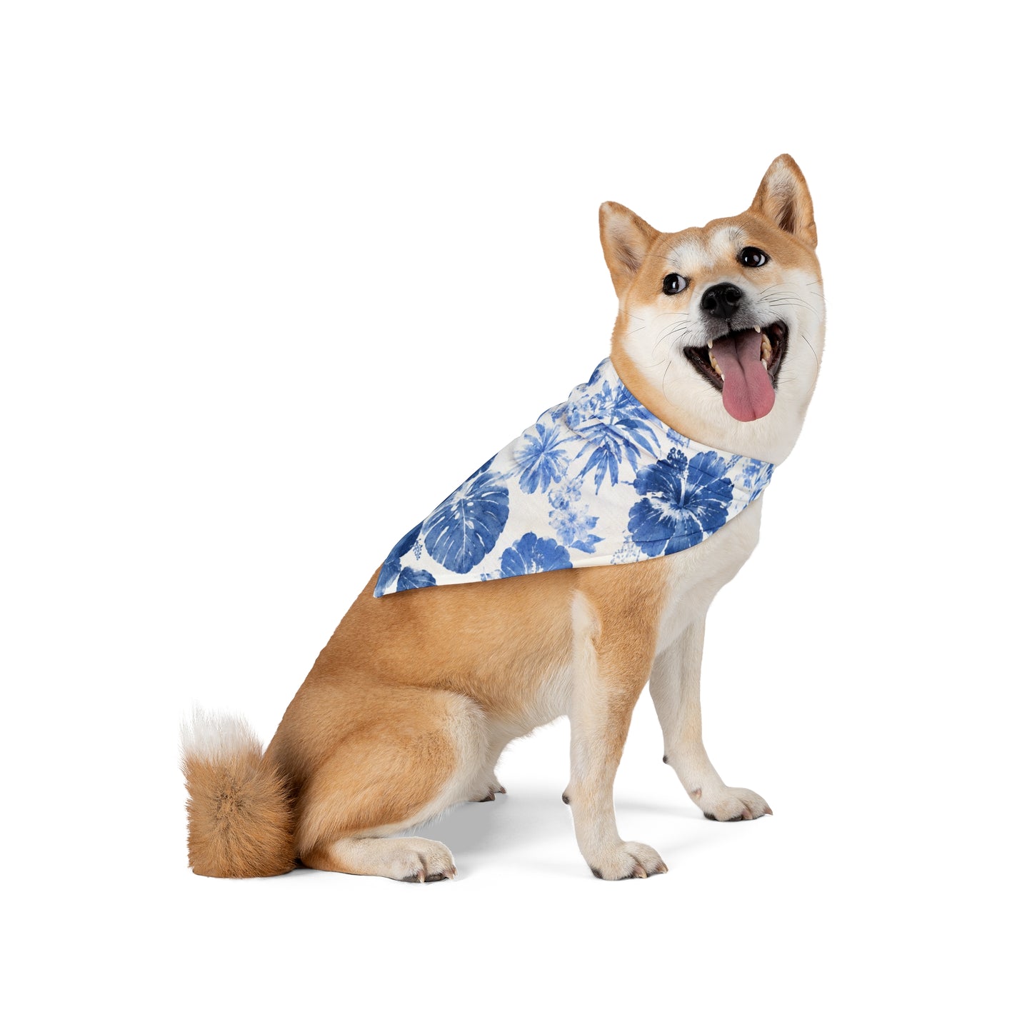 Blue Hibiscus Floral Pet Bandana | Tropical Tie-Dye Pattern