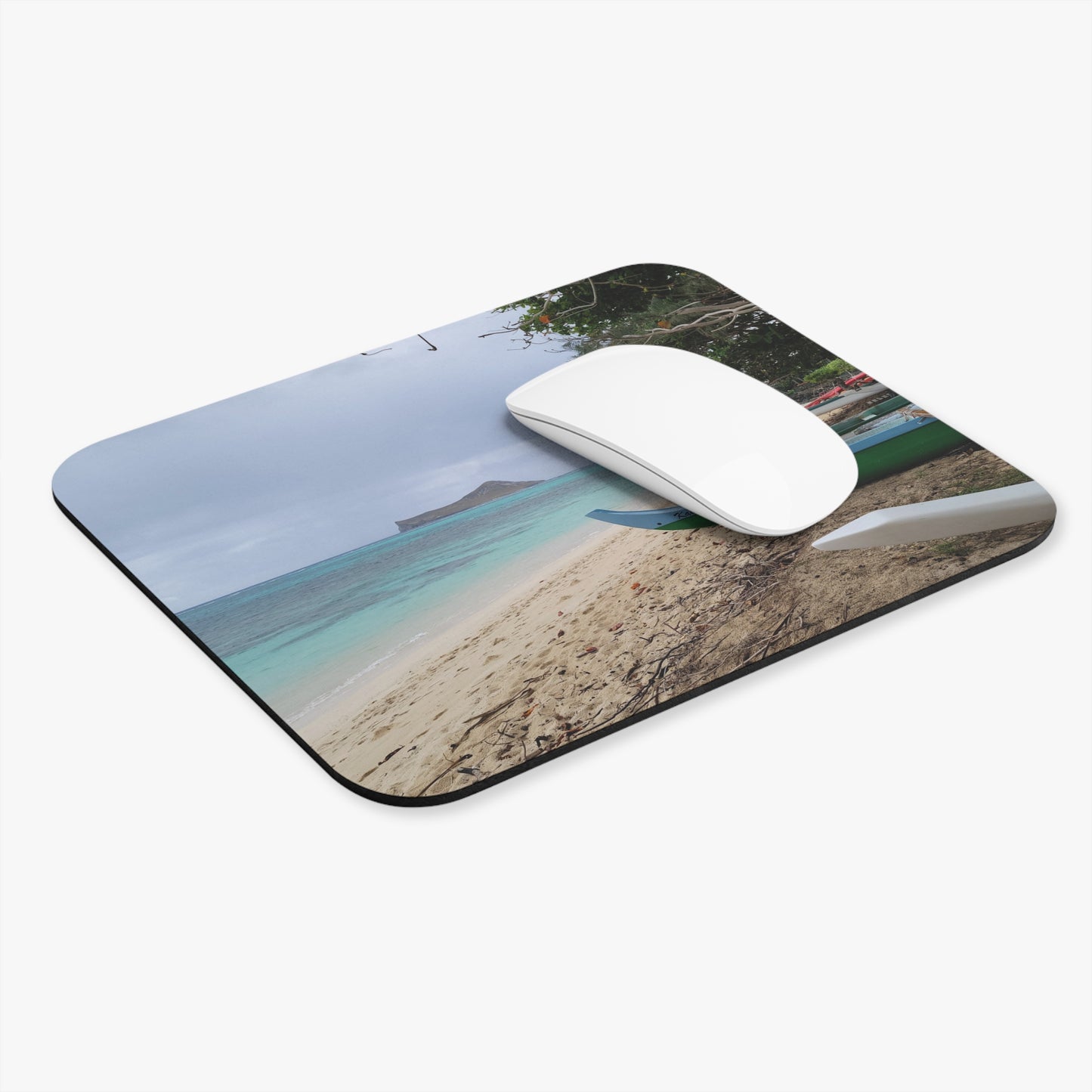 Tropical Beach Canoes Mouse Pad | Island Shoreline Desk Mat