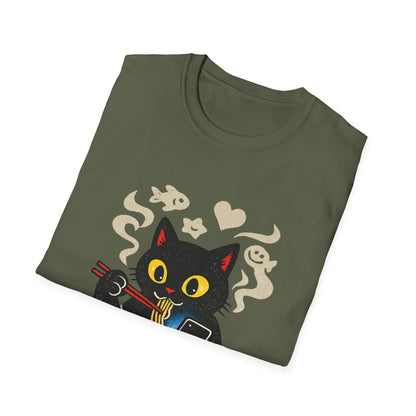 Ramen Cat T-Shirt — Cute Black Cat Eating Noodles Graphic Tee