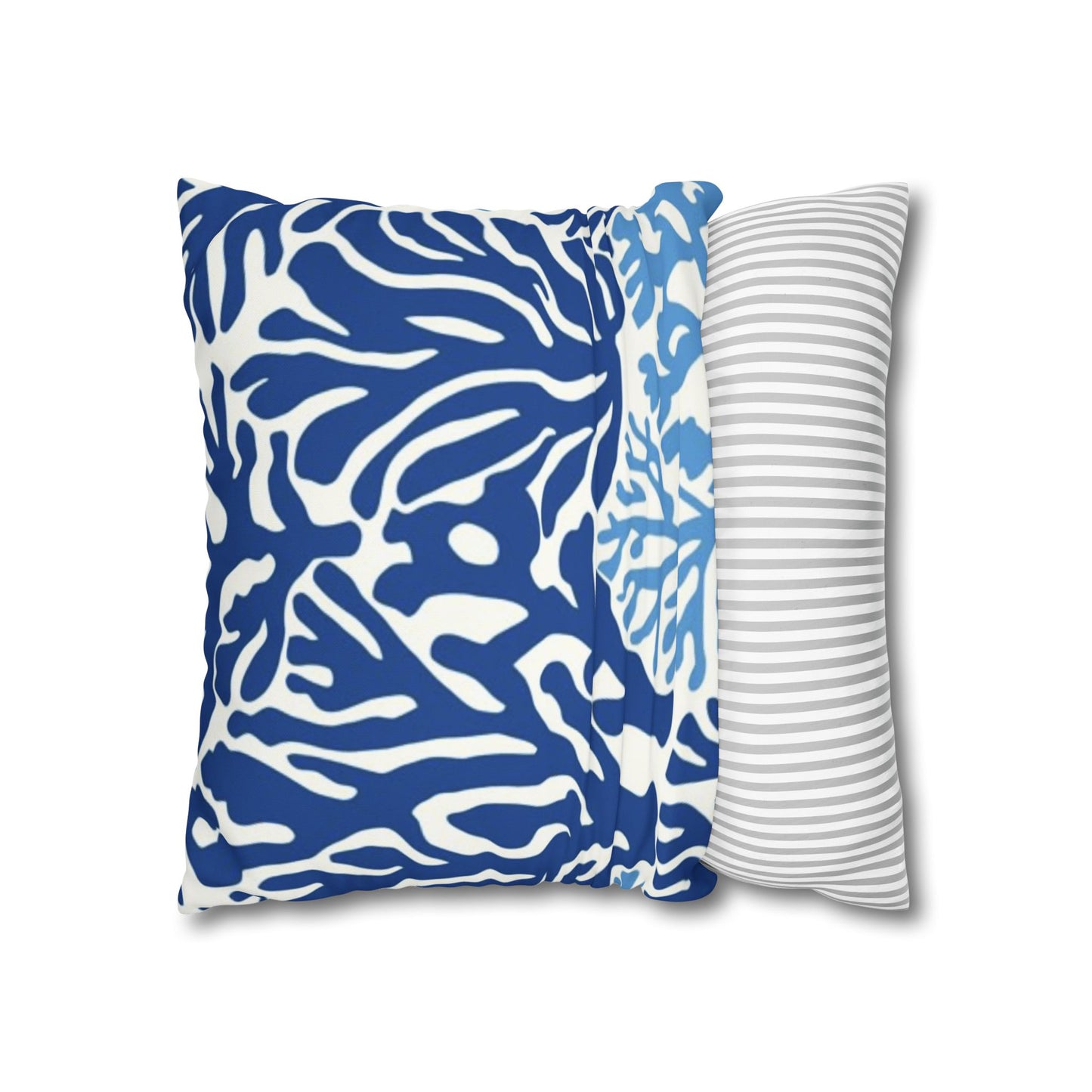 Blue Coral Pattern Square Pillowcase | Coastal Nautical Home Decor