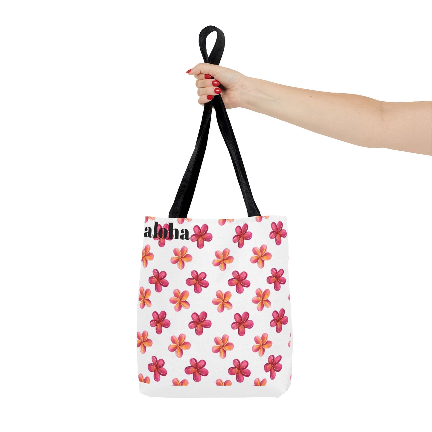 Aloha Floral Tote Bag — Pink Plumeria Pattern Canvas Tote