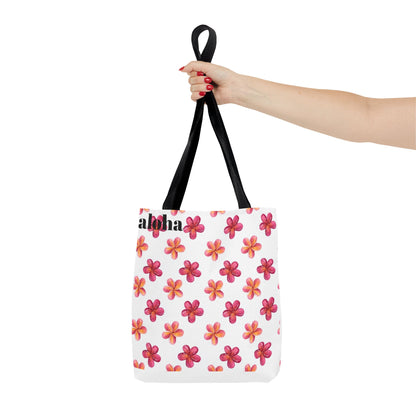 Aloha Floral Tote Bag — Pink Plumeria Pattern Canvas Tote