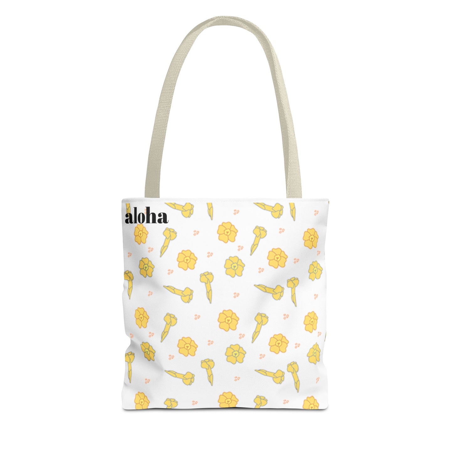 Aloha Floral Tote Bag – Yellow Hibiscus & Ukulele All-Over Print Beach Tote