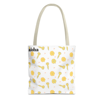 Aloha Floral Tote Bag – Yellow Hibiscus & Ukulele All-Over Print Beach Tote