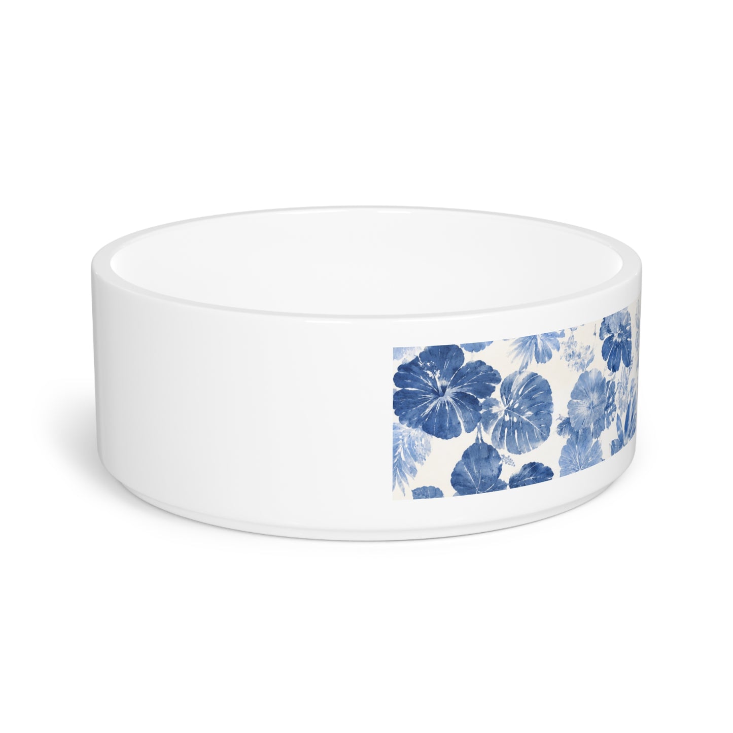 Floral Hibiscus Pet Bowl – Blue Watercolor Dog & Cat Feeding Dish