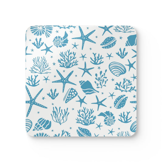 Blue Seashells and Starfish Coaster Hardboard Coaster