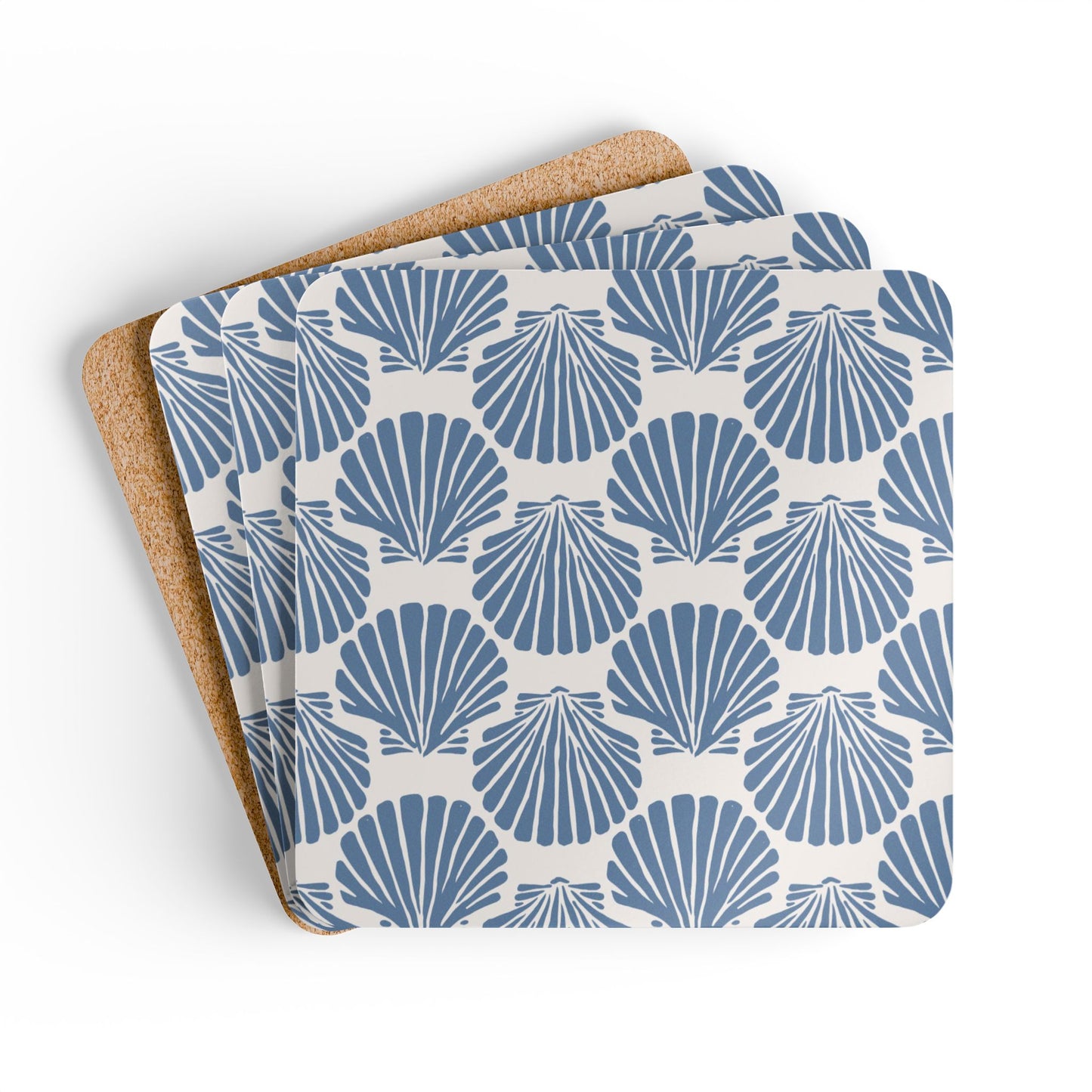 Blue Seashell Pattern Coaster set of 4 | Hardboard Cork Coasters