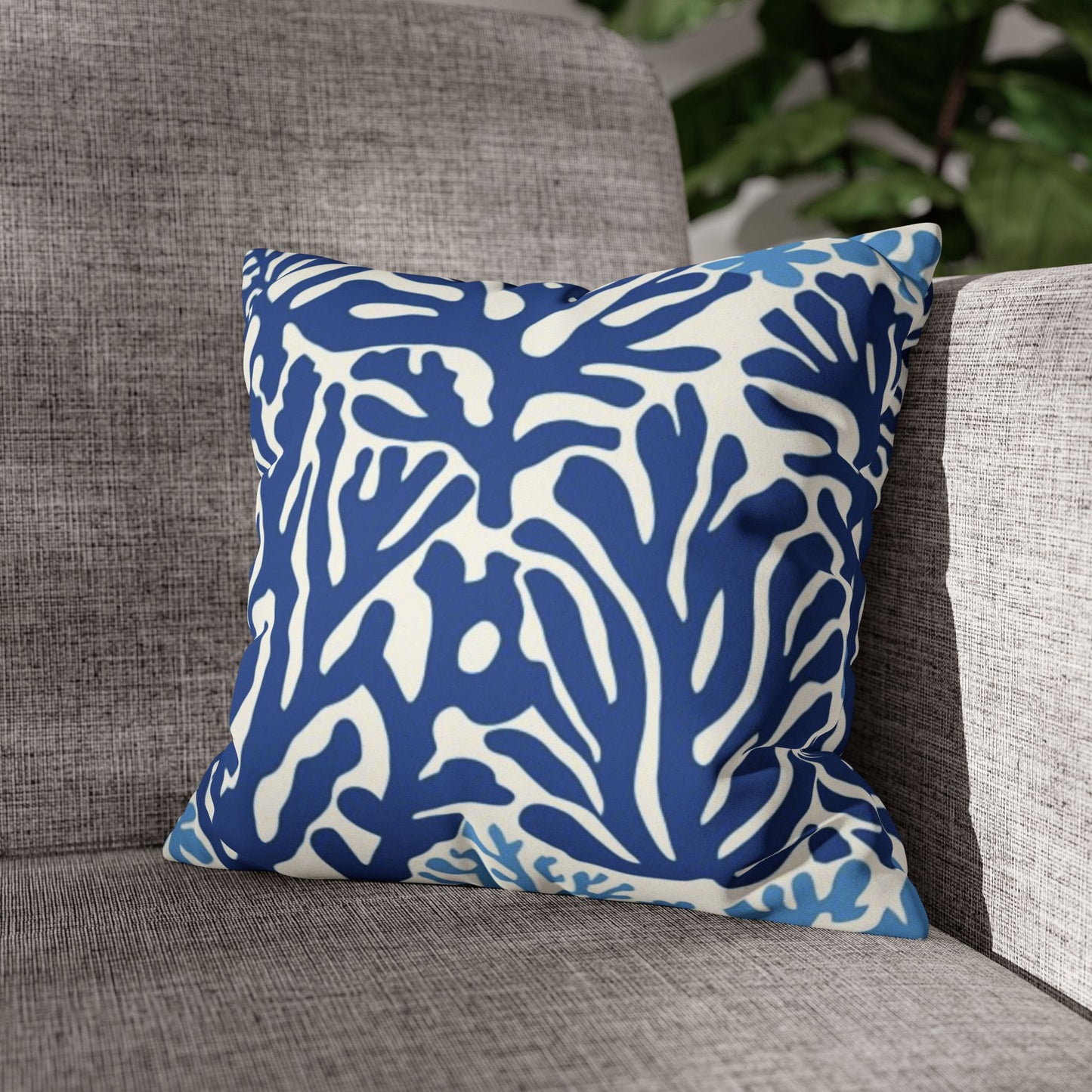 Blue Coral Pattern Faux Suede Pillowcase