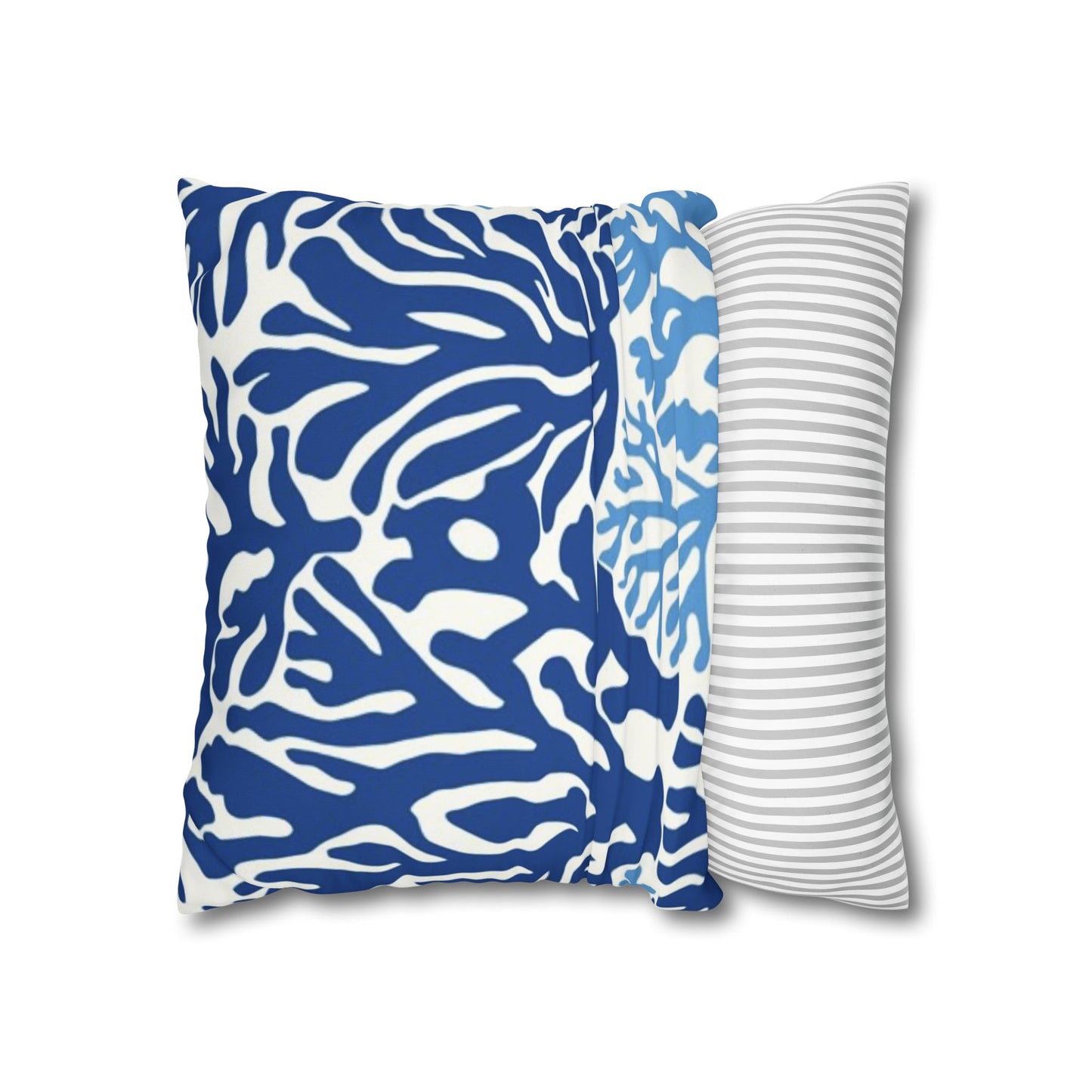 Blue Coral Pattern Square Pillowcase | Coastal Nautical Home Decor