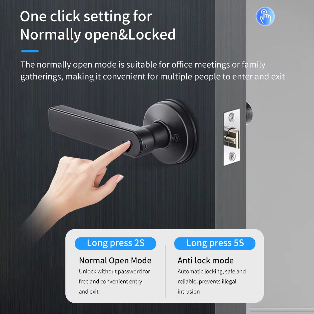 Q50 Tuya Bluetooth Smart Fingerprint Door Handle Lock Electronic Password/Rfid Card/Keys/App Remote Unlock Hotel Lock Rainproof