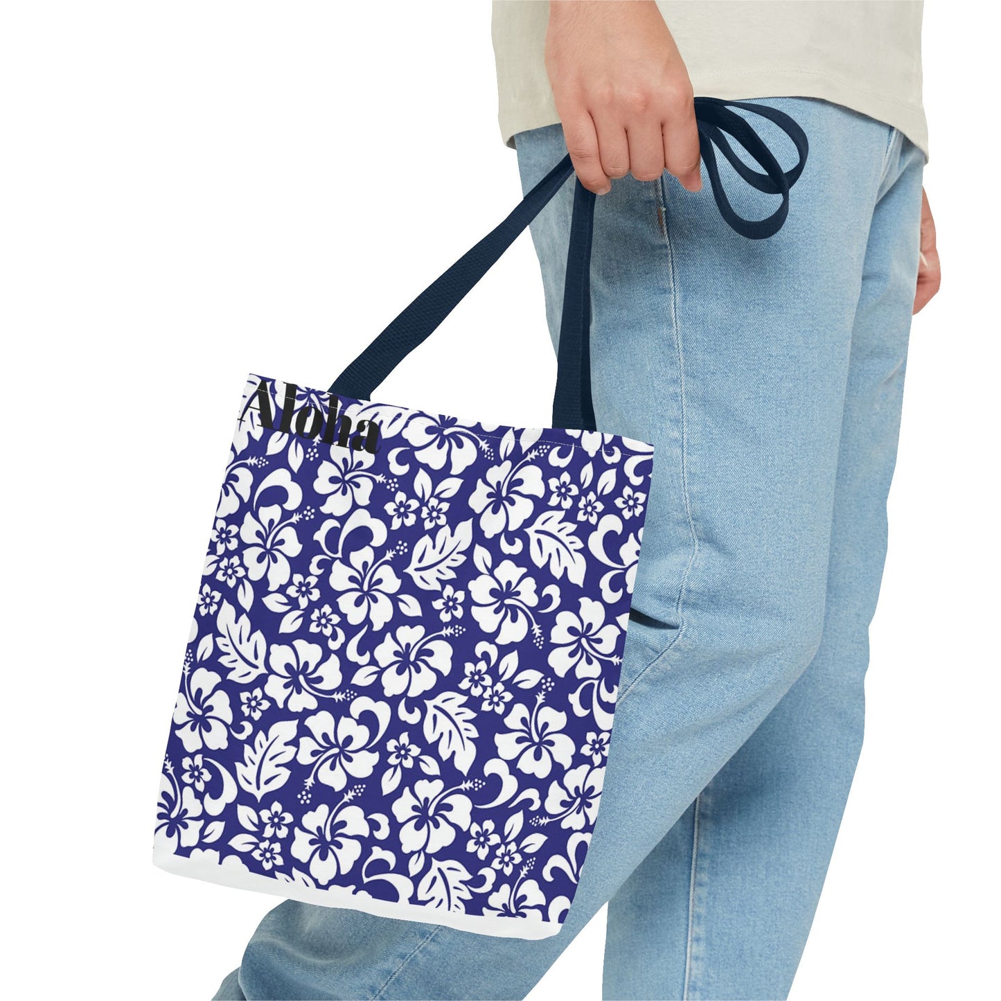 Floral Hibiscus Tote Bag – Navy Hawaiian All-Over Print Beach Bag