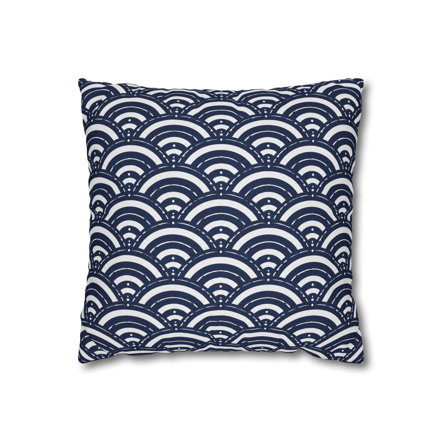 Navy Scallop Pattern Square Pillowcase – Coastal Geometric Throw Pillow Cover