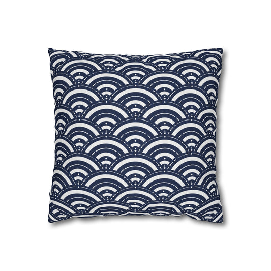 Navy Scallop Pattern Square Pillowcase – Coastal Geometric Throw Pillow Cover