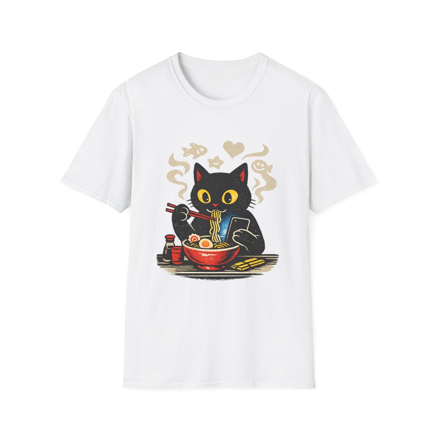 Ramen Cat T-Shirt — Cute Black Cat Eating Noodles Graphic Tee