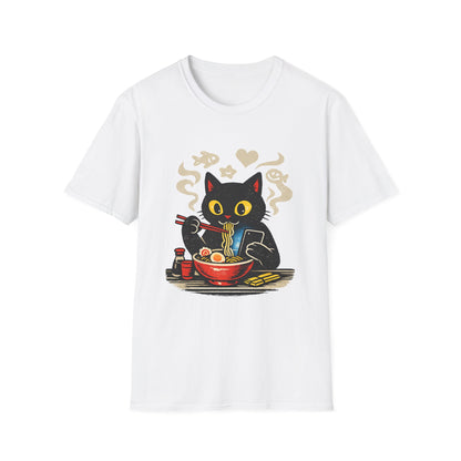 Ramen Cat T-Shirt — Cute Black Cat Eating Noodles Graphic Tee