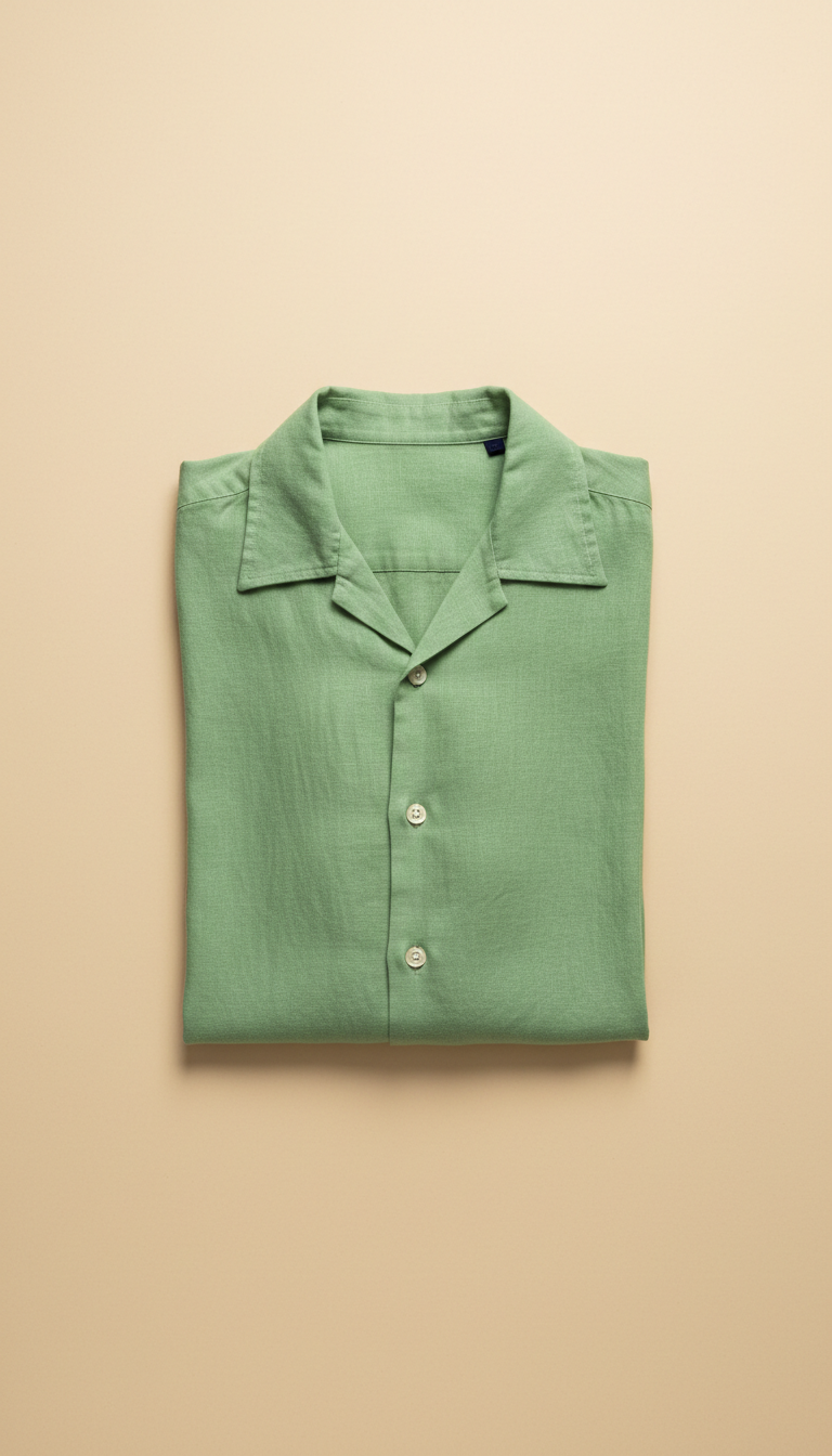 Linen camp shirt in maile green