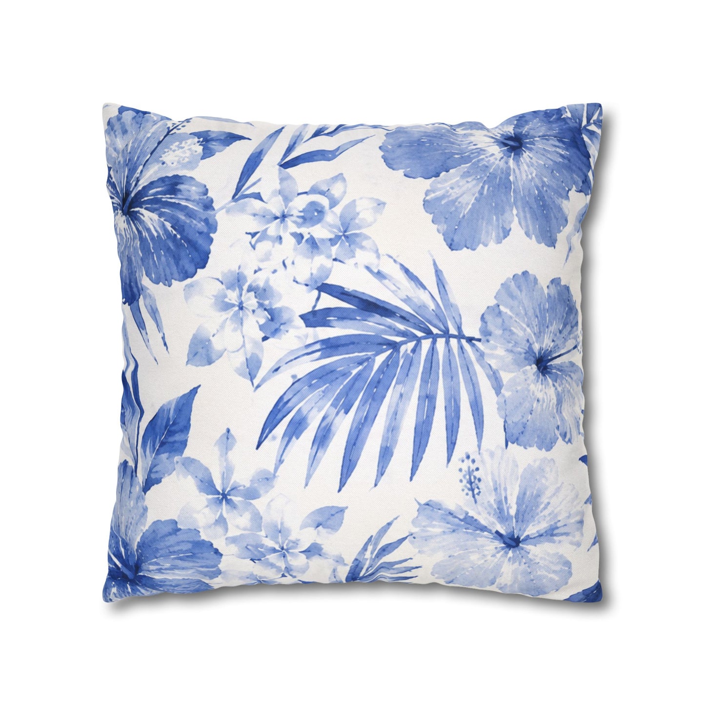 Blue Watercolor Hibiscus Pillowcase | Square Throw Pillow Cover