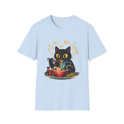 Ramen Cat T-Shirt — Cute Black Cat Eating Noodles Graphic Tee