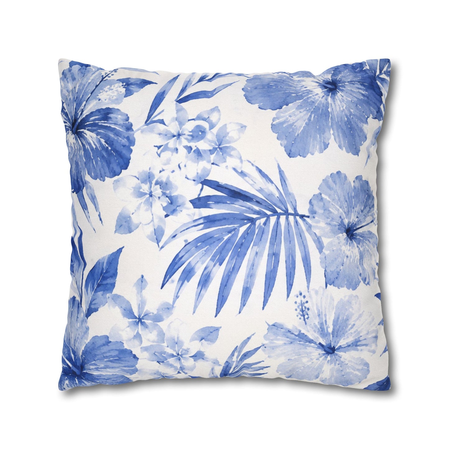 Blue Watercolor Hibiscus Pillowcase | Square Throw Pillow Cover