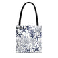 Navy Seashell & Starfish Tote Bag — Nautical Beach Pattern AOP Tote
