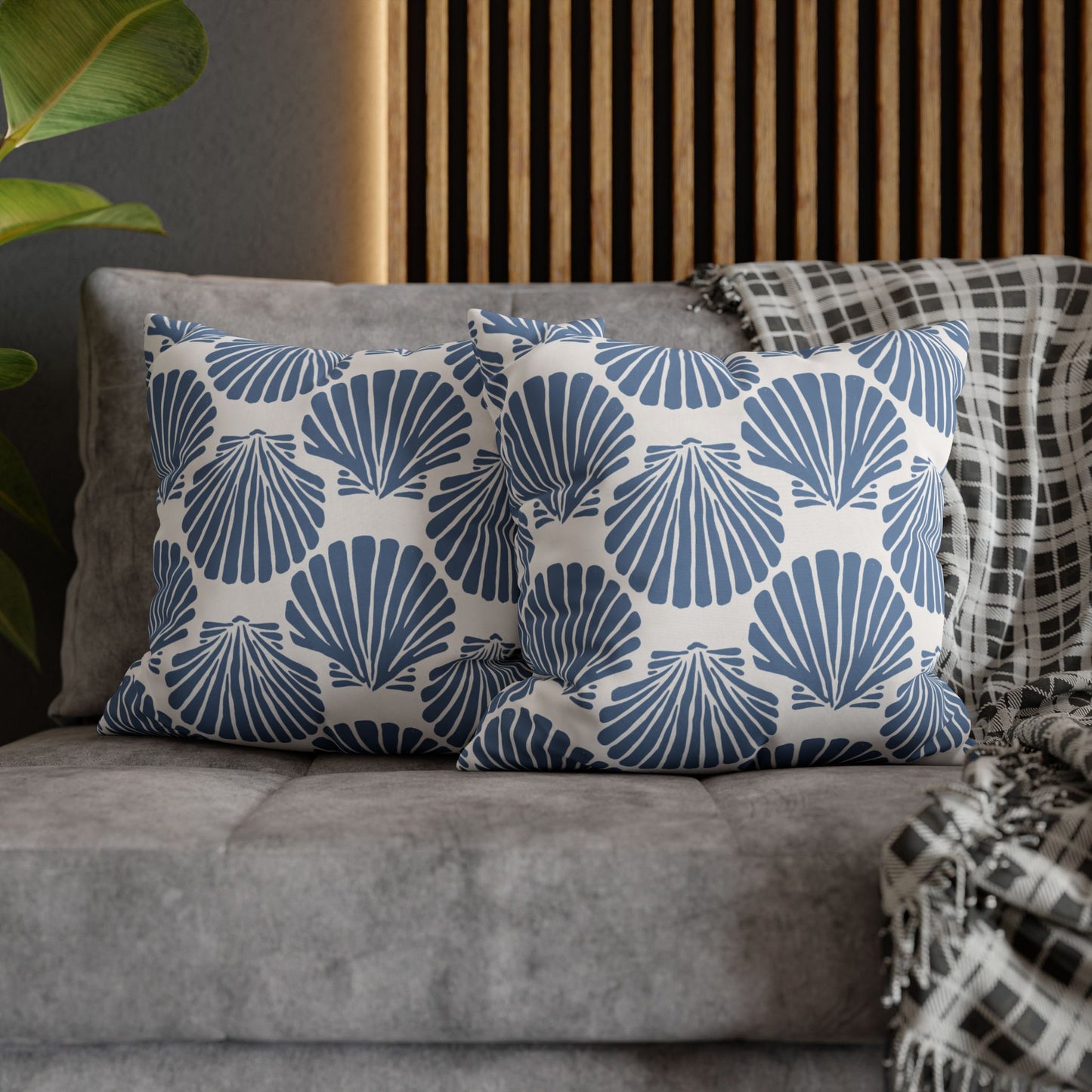 Blue Seashell Pattern Pillowcase | Square Poly Canvas Pillowcase
