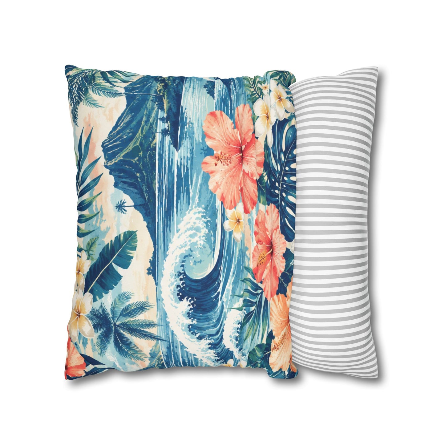 Tropical Hibiscus Wave Square Pillowcase | Hawaiian Floral Beach Print