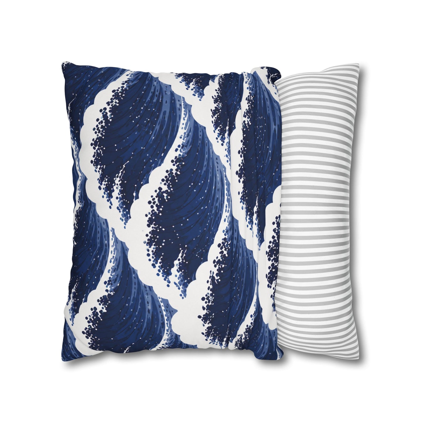 Navy Wave Pattern Square Pillowcase | Ocean Waves Throw Pillow Cover