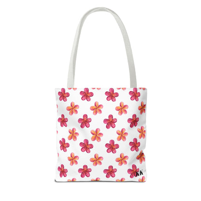 Aloha Floral Tote Bag — Pink Plumeria Pattern Canvas Tote