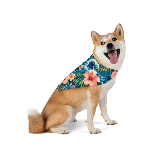 Tropical Hibiscus Waves Pet Bandana | Hawaiian Floral Dog Scarf