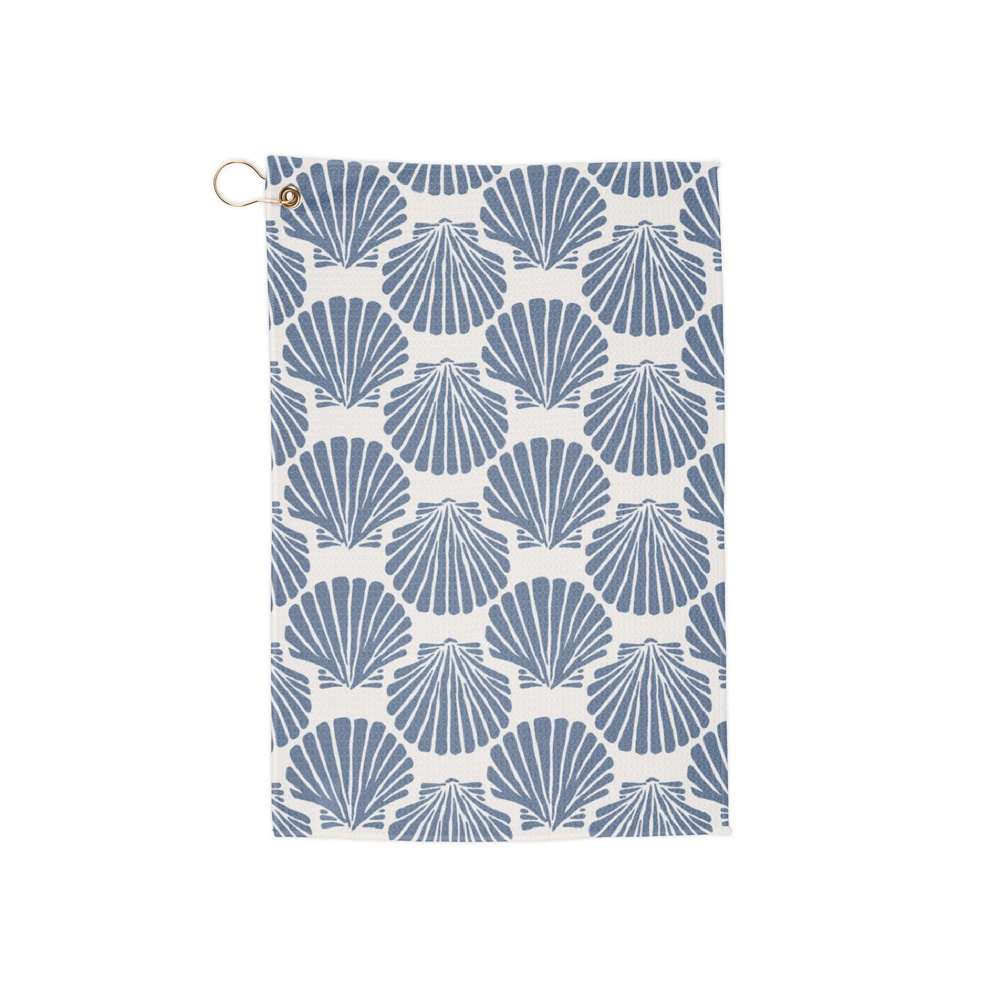 Blue Seashell Pattern Golf Towel | Nautical Club Towel with Grommet Ring