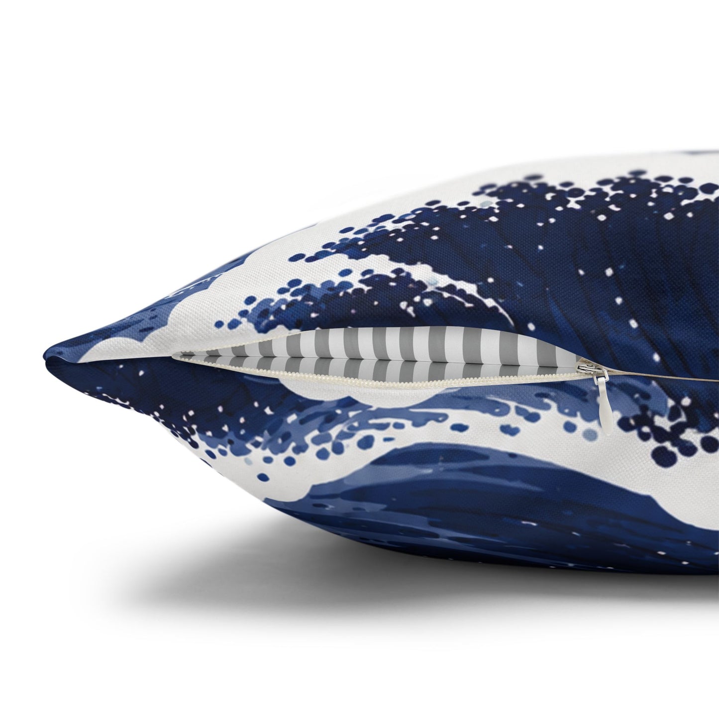 Navy Wave Pattern Square Pillowcase | Ocean Waves Throw Pillow Cover