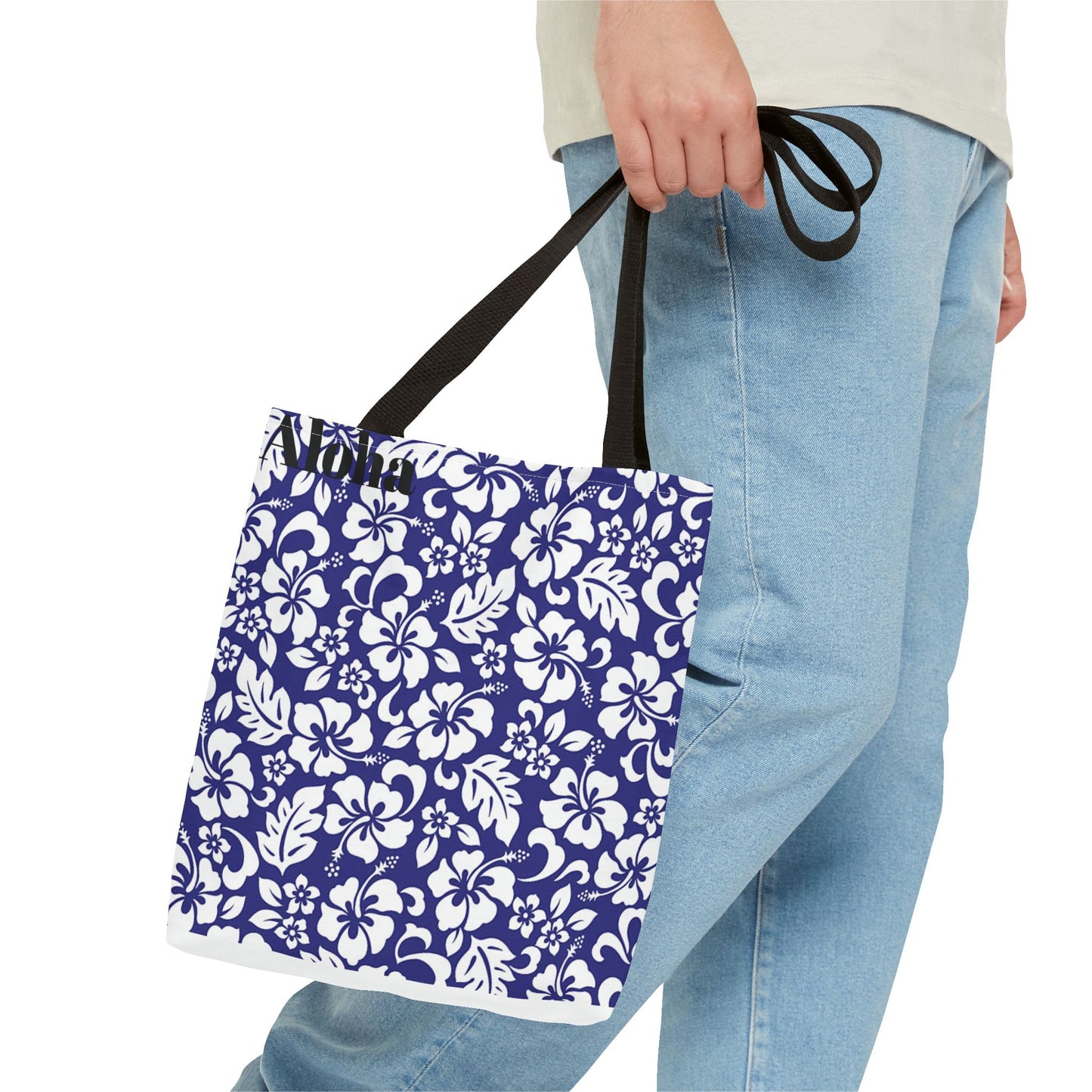 Blue Hawaiian Floral Tote | All-Over Print Beach Bag