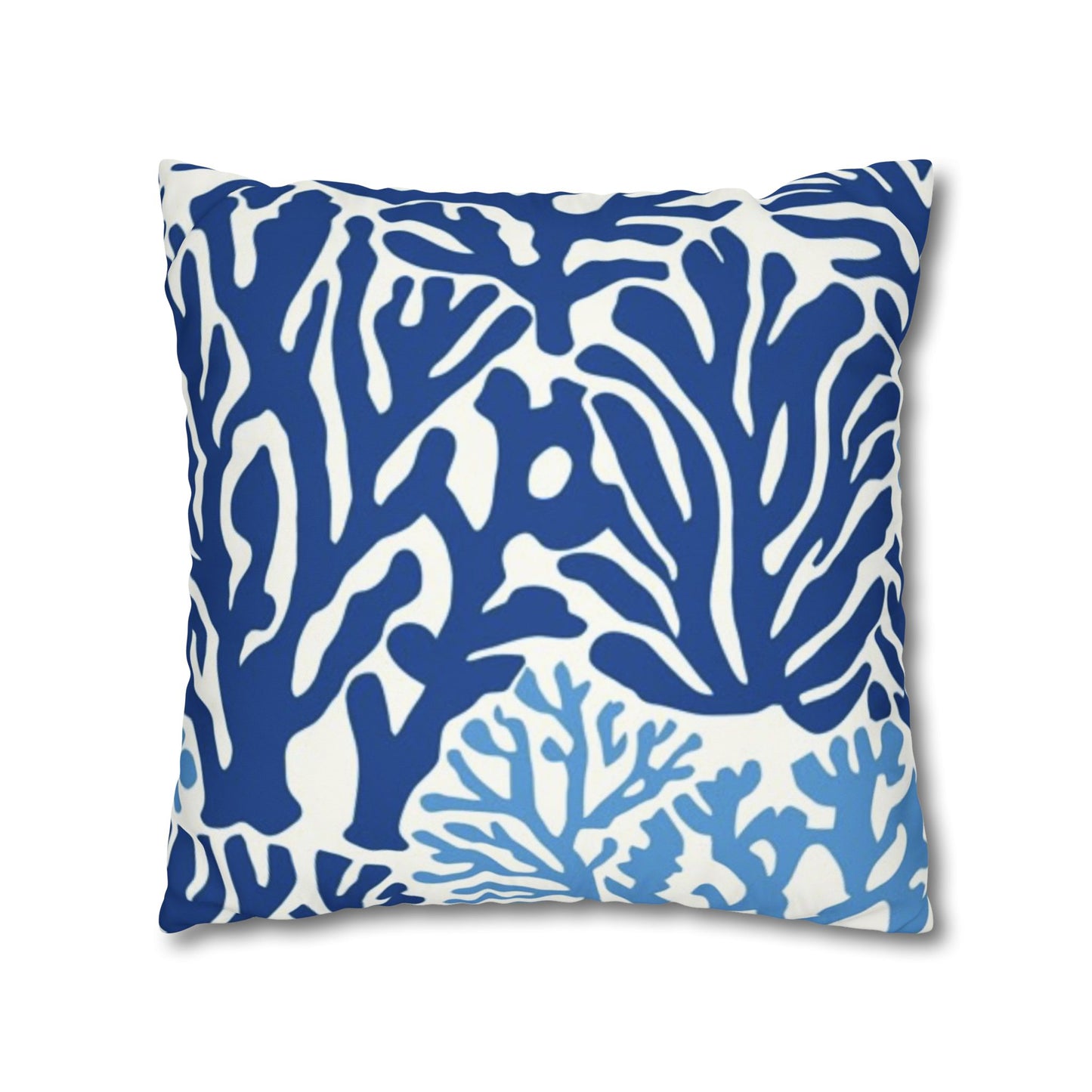Blue Coral Pattern Square Pillowcase | Coastal Nautical Home Decor