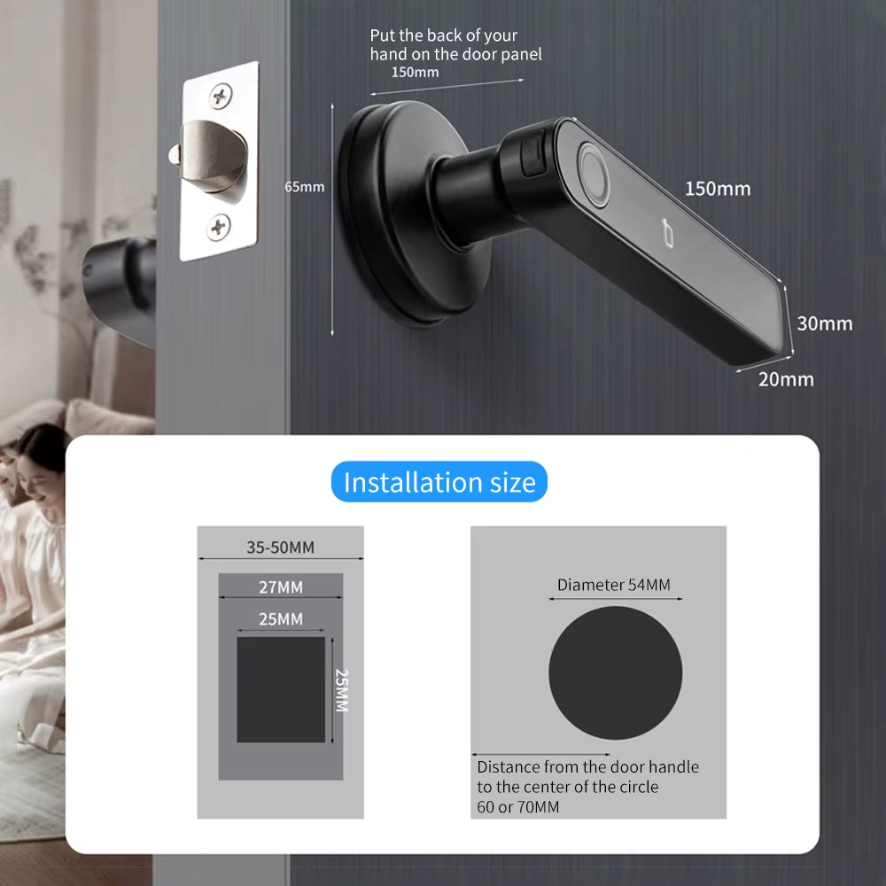 Q50 Tuya Bluetooth Smart Fingerprint Door Handle Lock Electronic Password/Rfid Card/Keys/App Remote Unlock Hotel Lock Rainproof