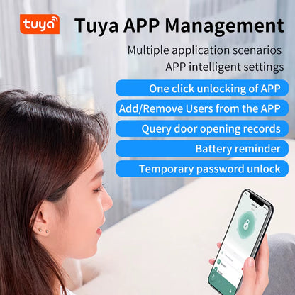 Q50 Tuya Bluetooth Smart Fingerprint Door Handle Lock Electronic Password/Rfid Card/Keys/App Remote Unlock Hotel Lock Rainproof