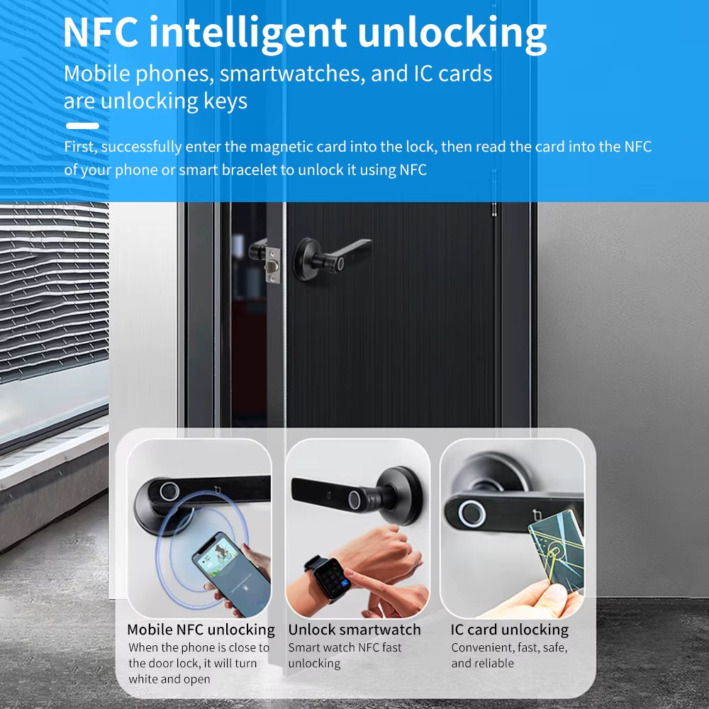 Q50 Tuya Bluetooth Smart Fingerprint Door Handle Lock Electronic Password/Rfid Card/Keys/App Remote Unlock Hotel Lock Rainproof